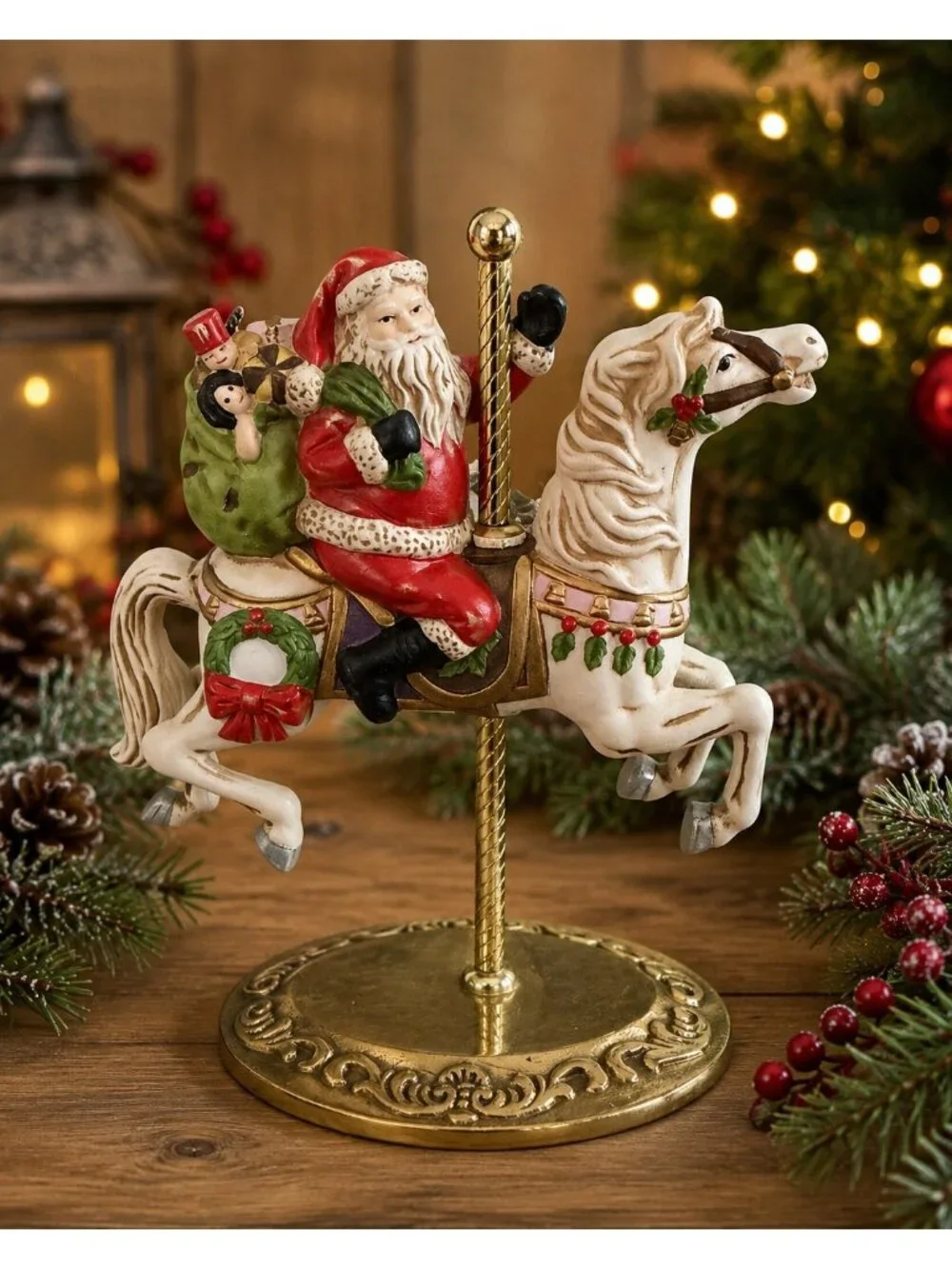 Vintage 1986 HOMCO 5117 Santa Riding Carousel Horse Christmas Figurine